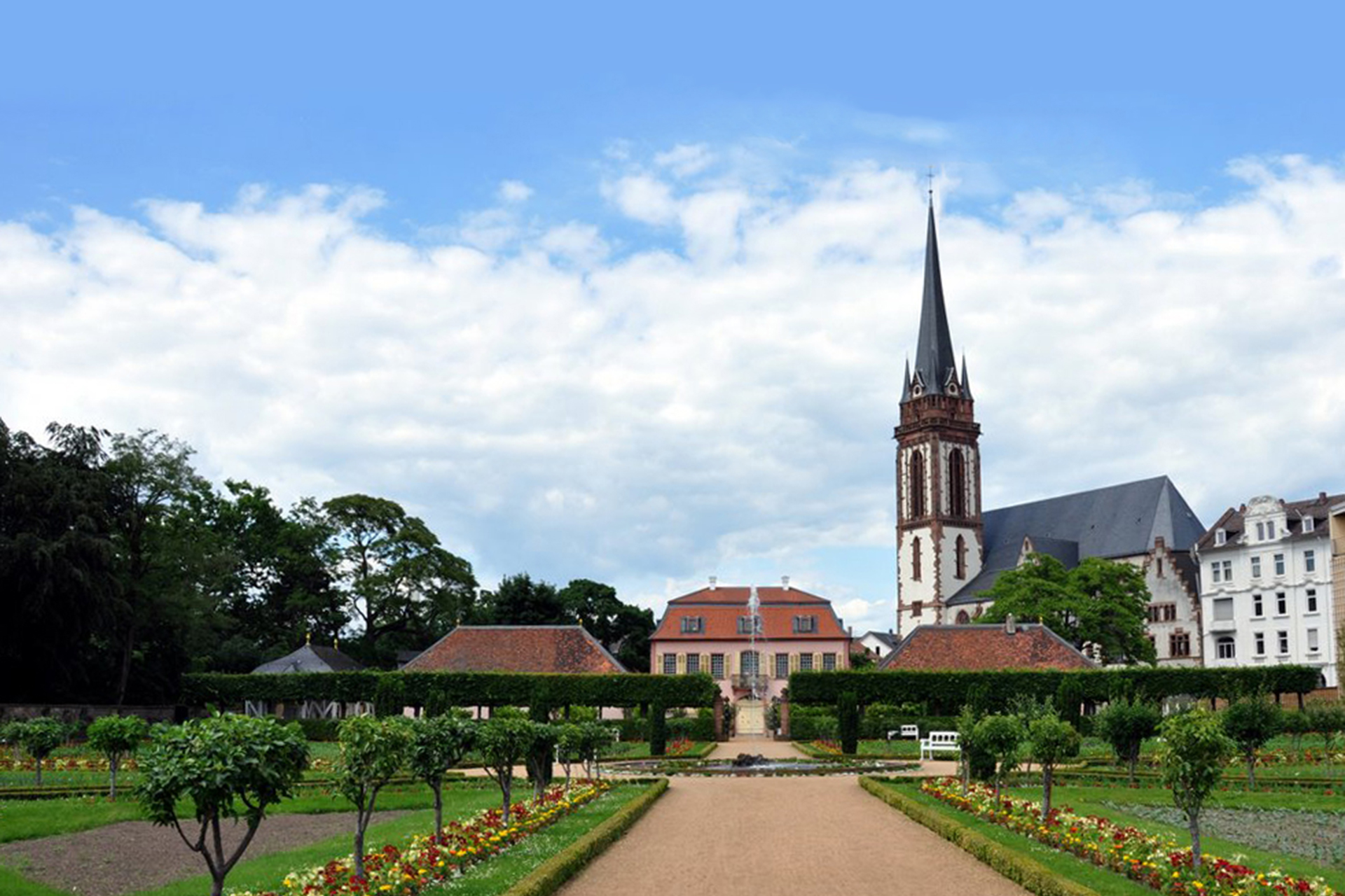 Herrngarten in Darmstadt, Blick zur Kirche